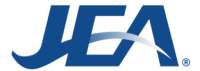 Stylized blue JEA logo with swoosh